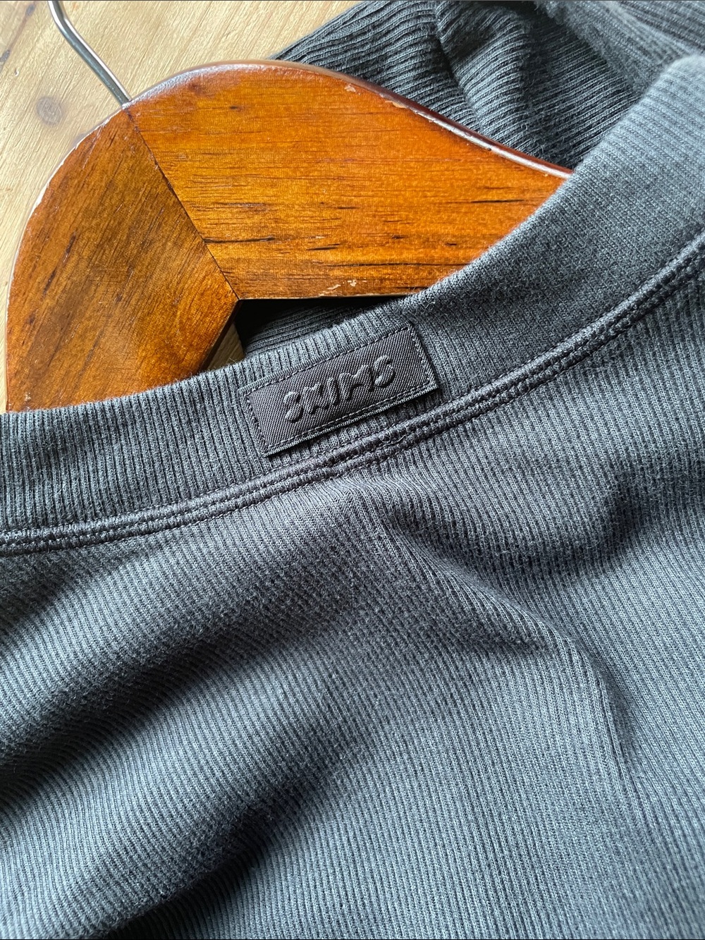 Skims Black Ribbed Henley Long-Sleeve Top - Picture 6 of 6